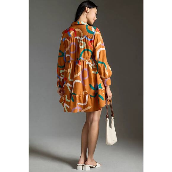 nwt ANTHROPOLOGIE MAEVE sz S Printed Tiered Shirt Dress - Picture 4 of 4